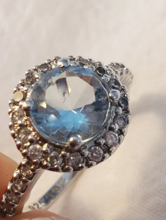 Silver 925 FAS Blue Crystal Halo Ring - Picture 6 of 9